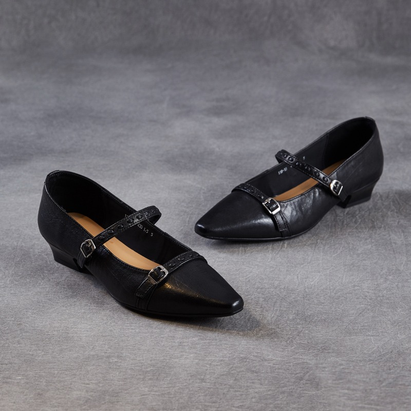 Mary Jane Shoes - Kahverengi Siyah Kore Kadın Flats Kare