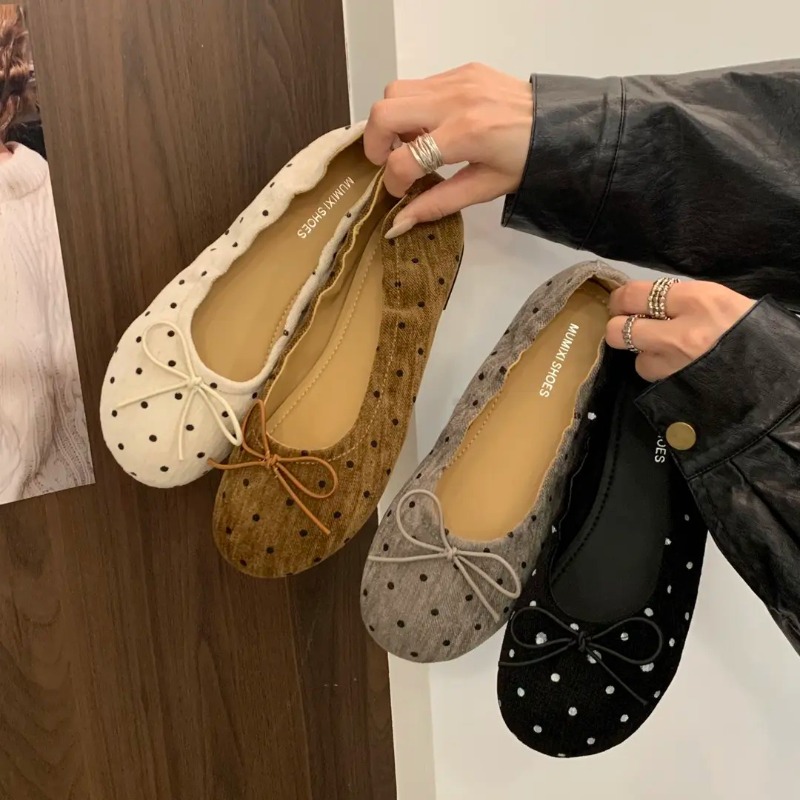 Shoes For Women Flats - Kadın Puantiyeli Bale Ayakkabıları, Yuvarlak Burunlu,