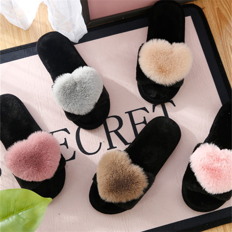 Women Shoes Winter - crriflz Kadın Peluş Kalp Terlik Sıcak