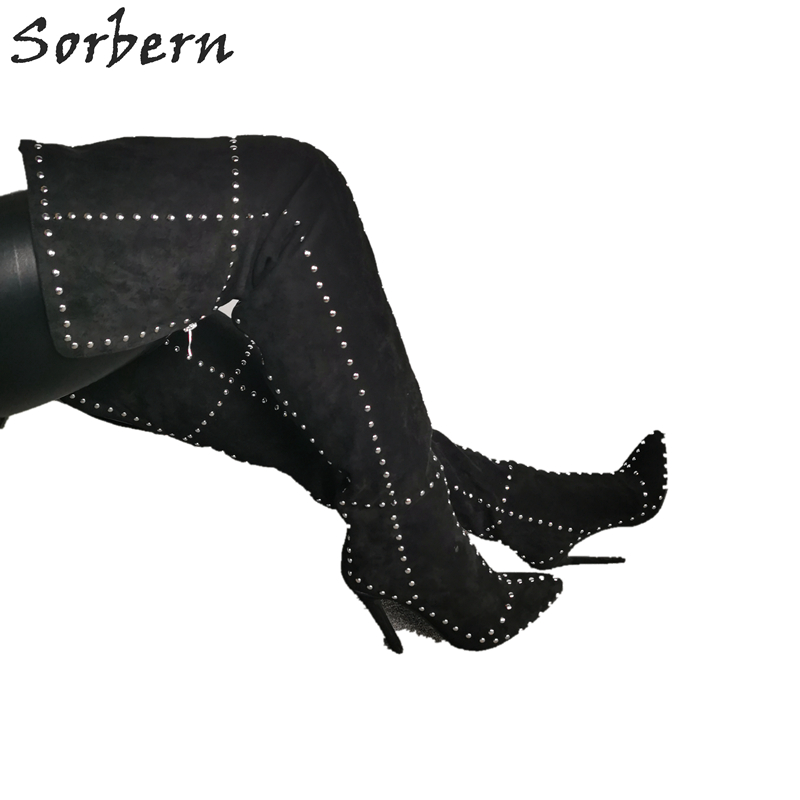 Women'S Shoes Vegan - Sorbern Perçin Geniş Fit Uyluk Çizmeler