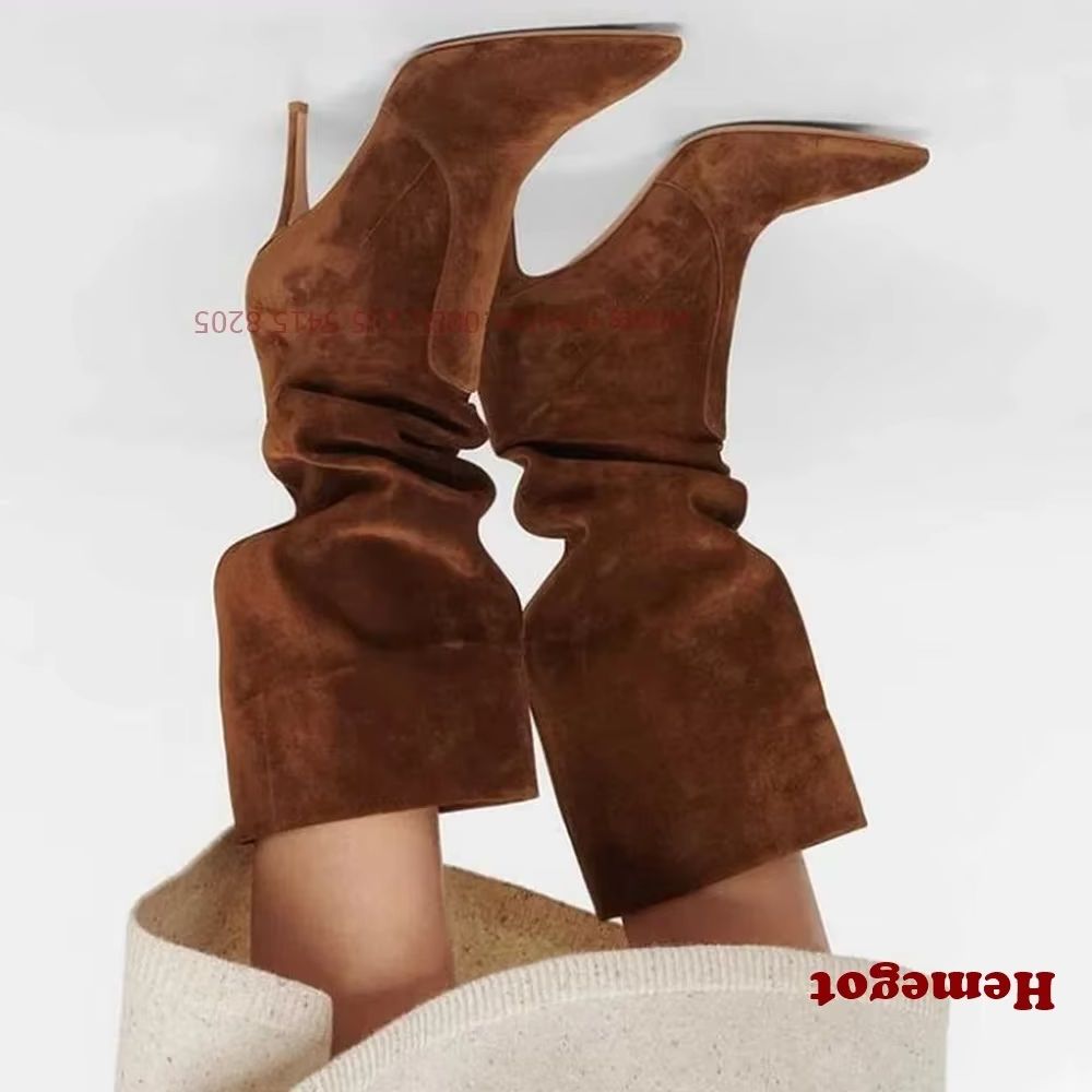 Women'S Shoes Vegan - Kahverengi Sivri Burun Kadın Botları Üzerinde