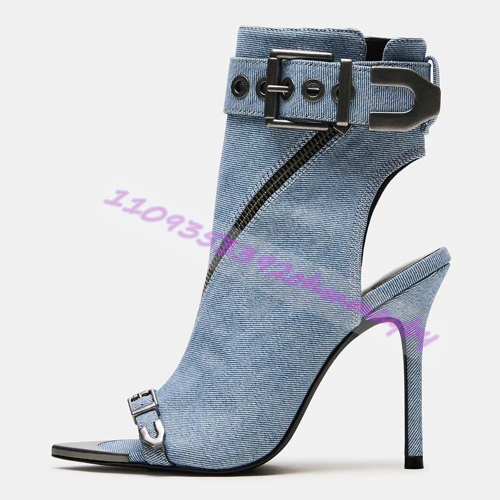 Suede Ankle Boot - Yaz Mavi Denim Sivri Burunlu Kadın