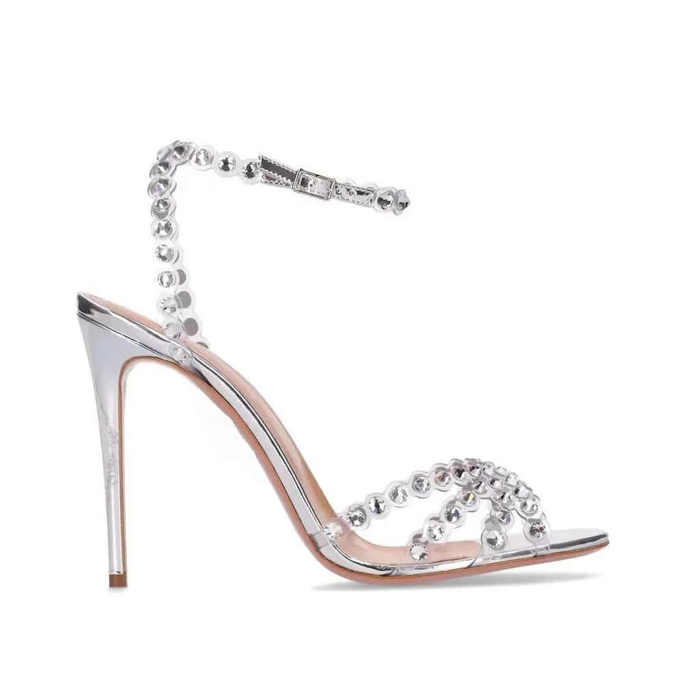 Women'S Shoes Peep Toe - Sosyetik Büyük Beden Gümüş Topuklu Jöle