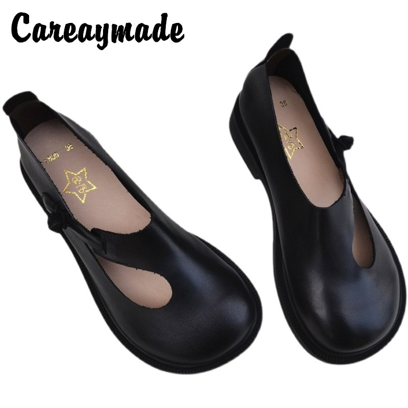 Women Shoes Black - Careaymade-hakiki deri büyük ayakkabı retro ulusal