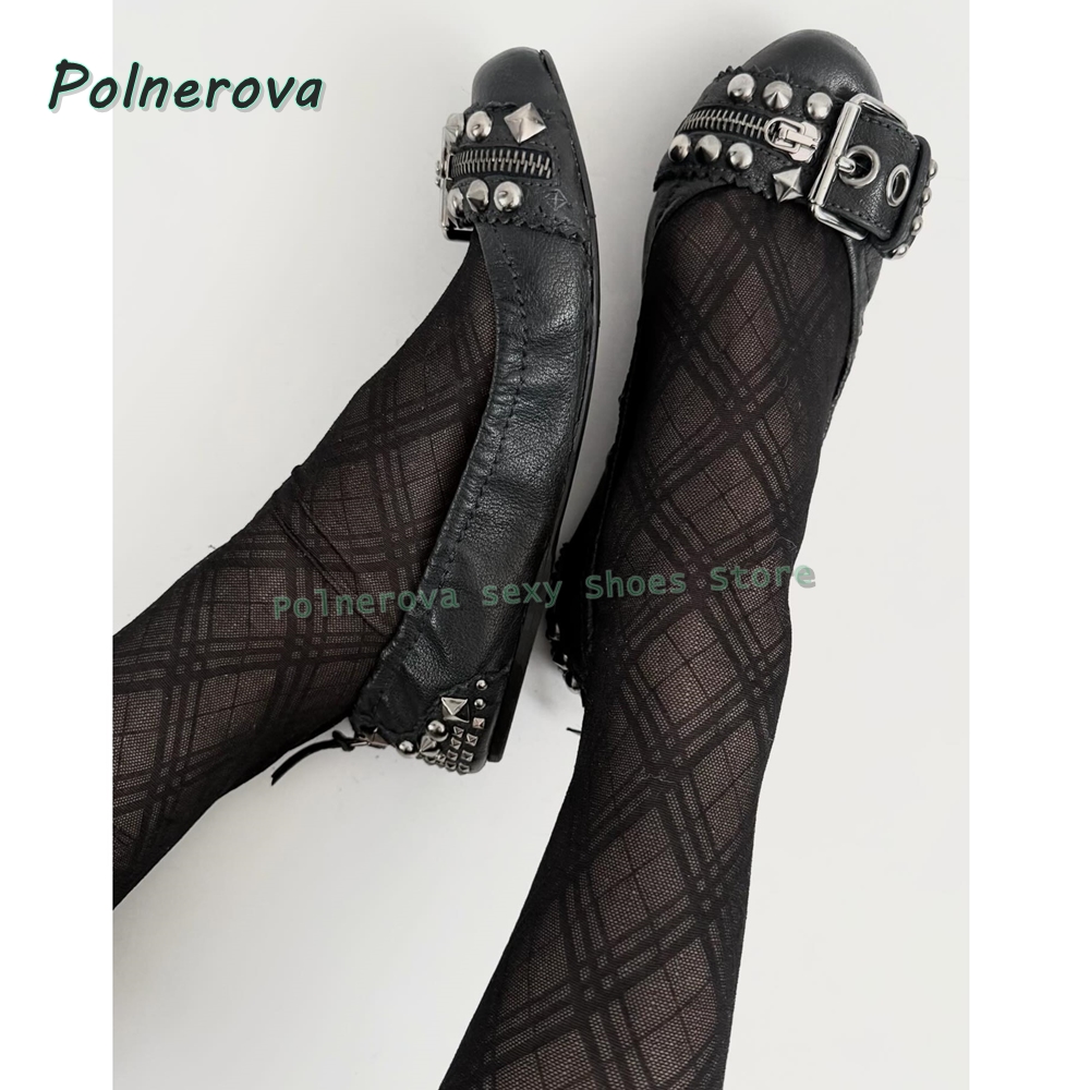 Mary Jane Shoes - Perçinli Tokalı Mary Jane Ayakkabılar Sivri