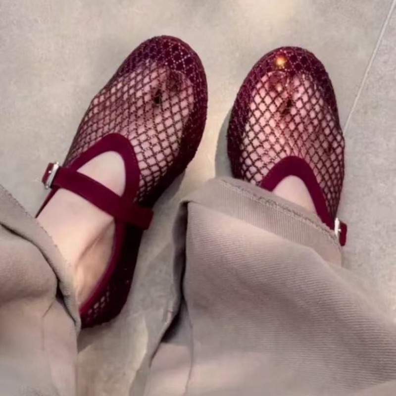Mary Jane Shoes - İçi Boş Yapay Elmaslı Baotou Sandaletler