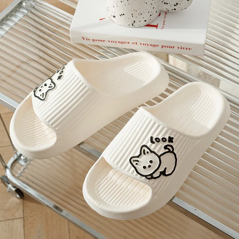 Women Shoes Black - Yazlık Kawaii Kedi Desenli Terlikler Kadın